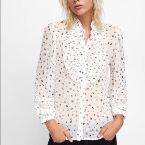 Zara paisley floral balloon sleeve lace ruffle blouse size S